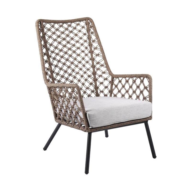 Gray Metal Outdoor Arm Chair with Gray Cushion By Homeroots