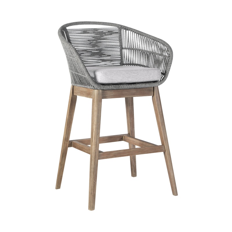 Gray Solid Wood Low back Outdoor Bar Height chair with Footrest By Homeroots