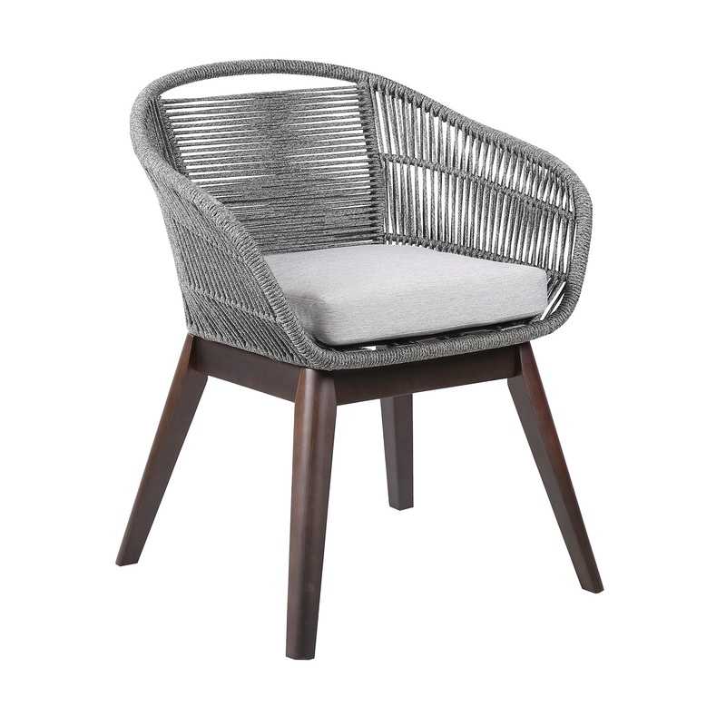 Gray Solid Wood Outdoor Dining Chair with Gray Cushion By Homeroots