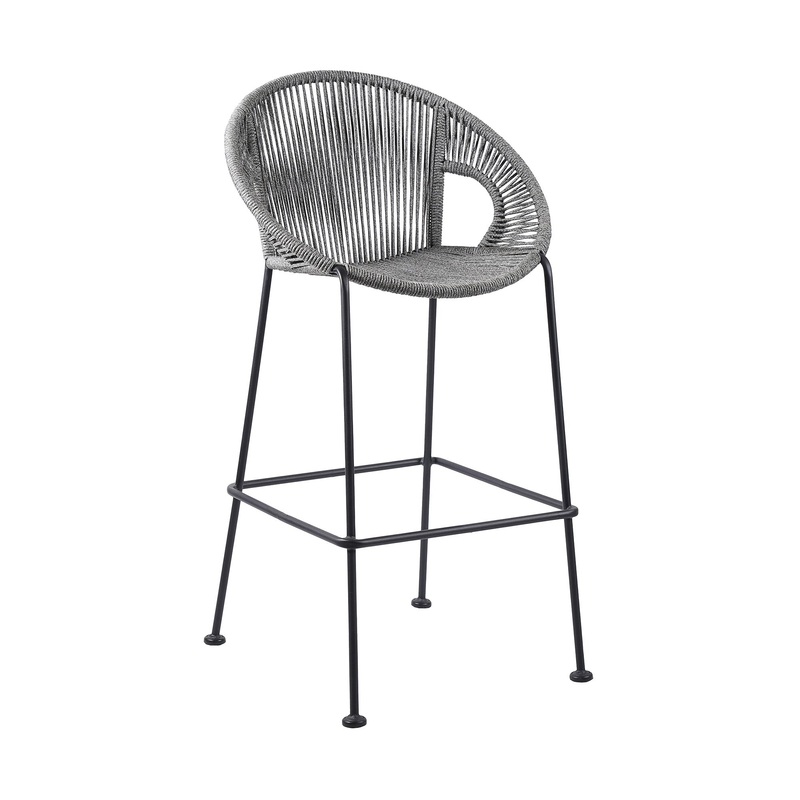 Light Gray Metal Low back Outdoor Counter Height Bar chair with Footrest By Homeroots