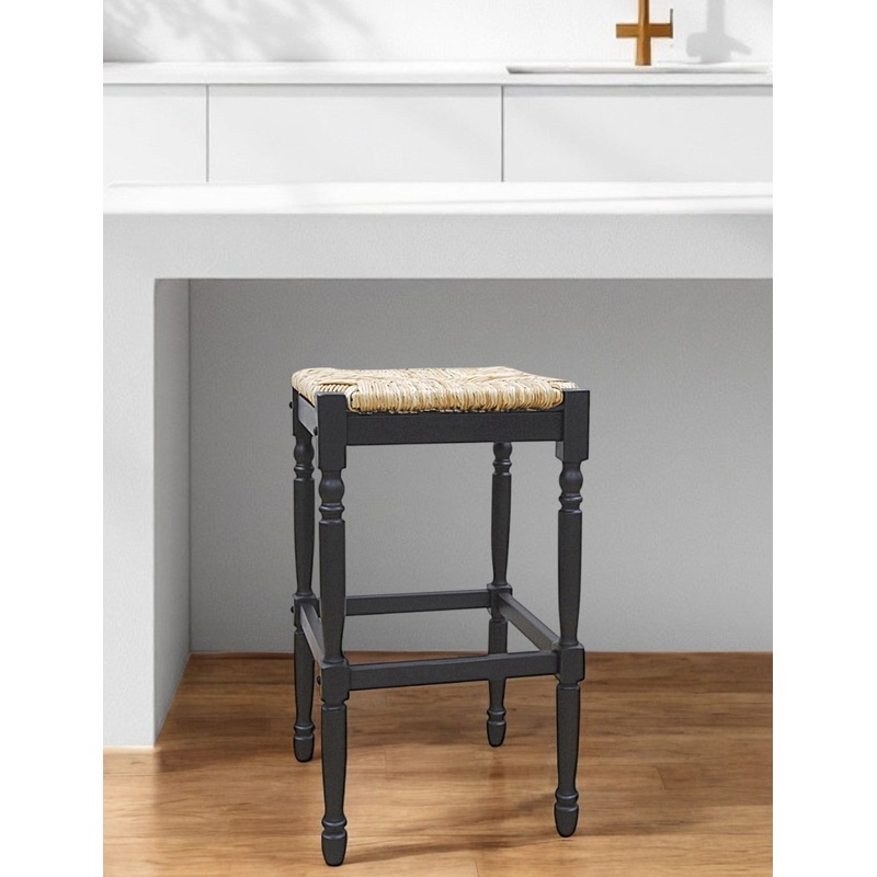 Natural And Black Solid Wood Backless Bar Height Bar Chair By Homeroots