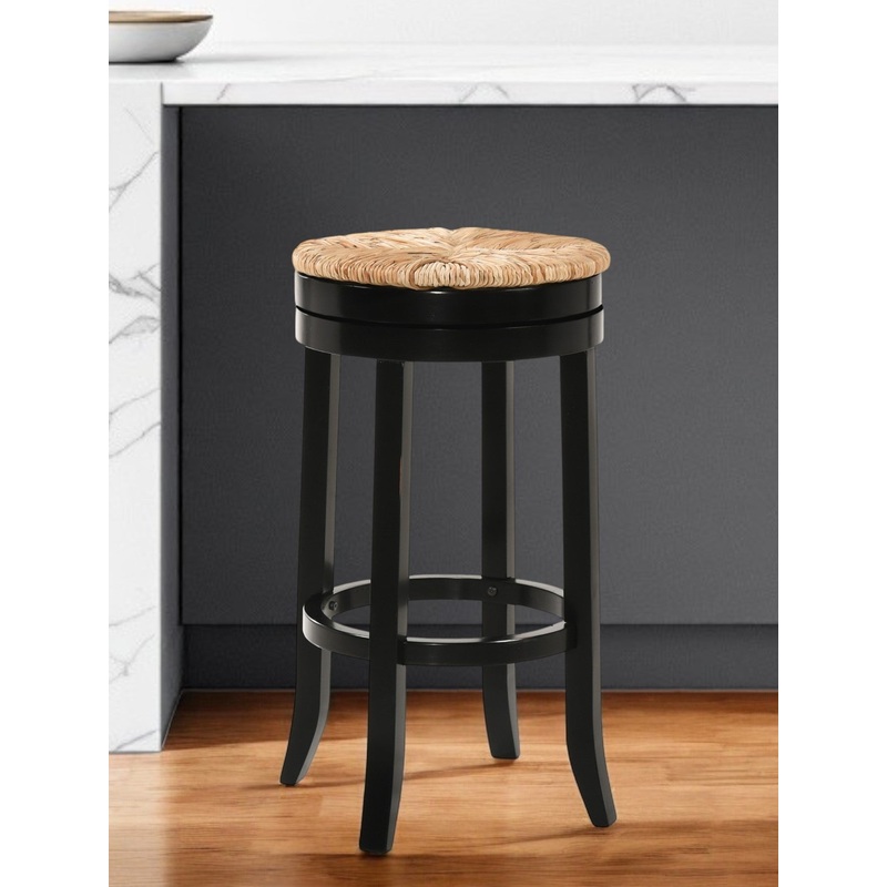 Natural And Black Solid Wood Swivel Backless Bar Height Bar Chair By Homeroots