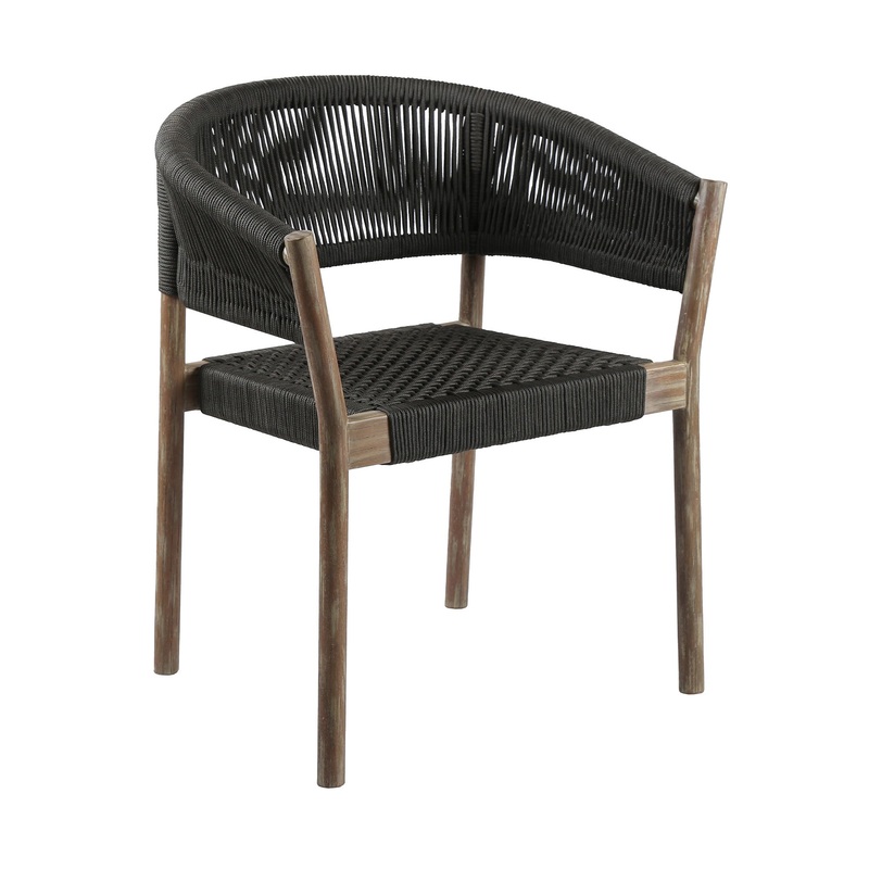Set of Two Black and Natural Wood Solid Wood Outdoor Dining Chair By Homeroots
