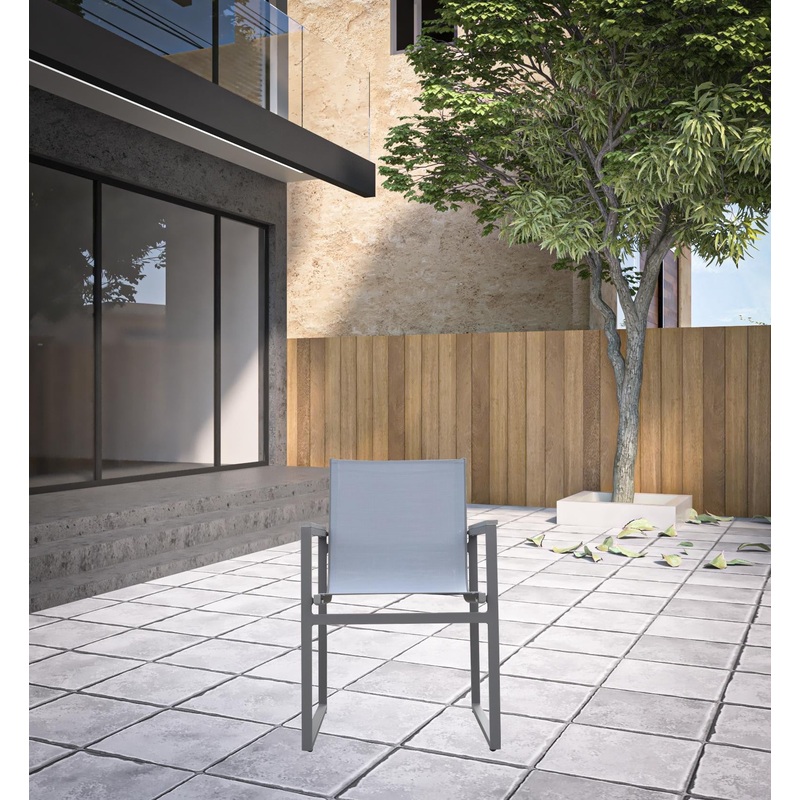 Set of Two Light Gray Metal Outdoor Dining Chair By Homeroots