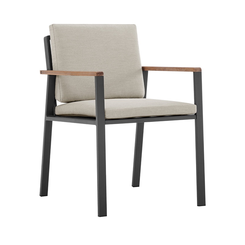 Set of Two Light Gray Solid Wood Outdoor Dining Chair with Taupe Cushion By Homeroots