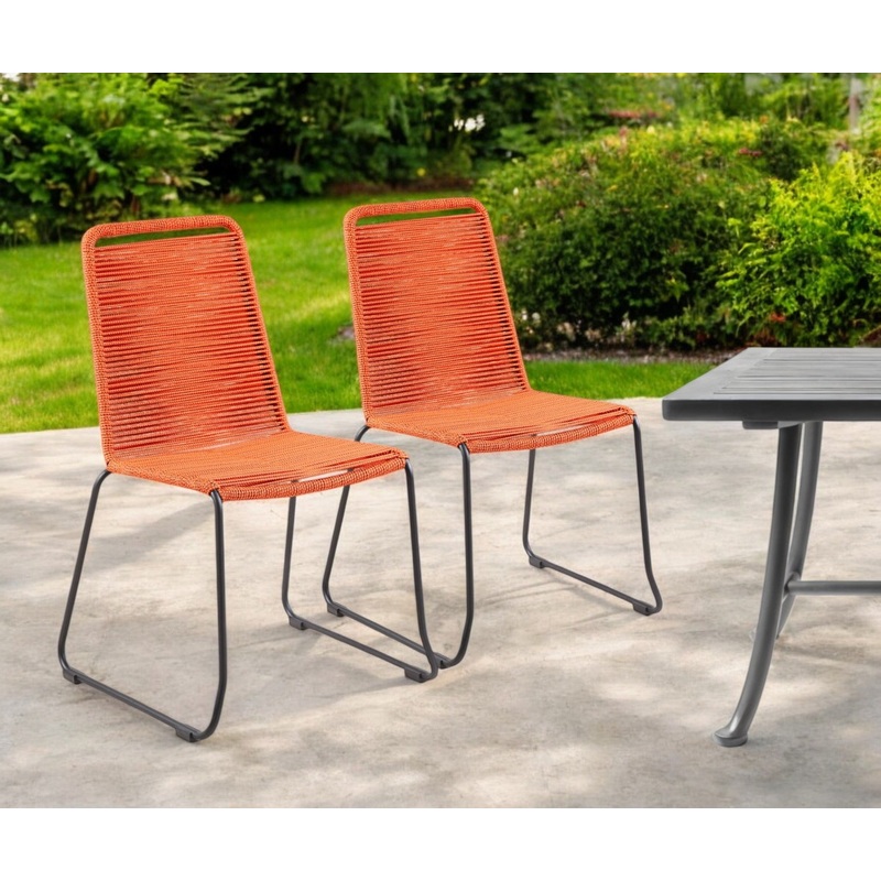 Set of Two Tangerine Metal Outdoor Dining Chair By Homeroots