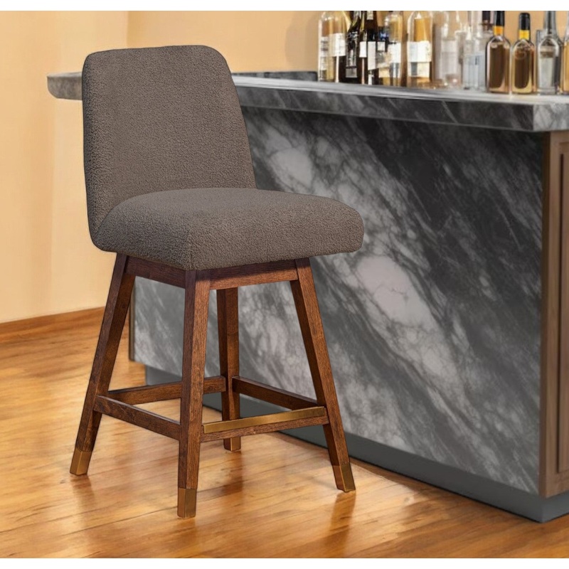 Taupe and Brown Solid Wood Counter Height Swivel Bar Chair By Homeroots