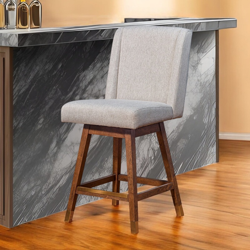 Taupe and Brown Solid Wood Swivel Bar Chair By Homeroots
