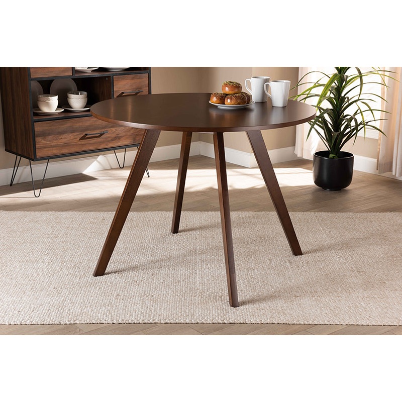 Baxton Studio Alana Mid-Century Modern Transitional Walnut Brown Finished Round Wood Dining Table