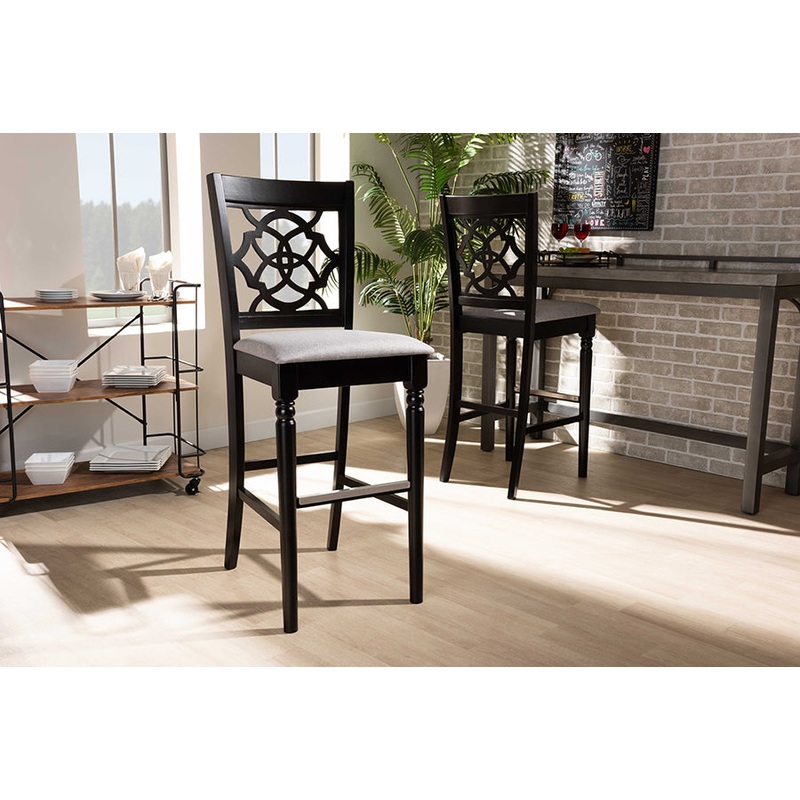 Baxton Studio Alexandra Modern and Contemporary Grey Fabric Upholstered and Espresso Brown Finished Wood 2-Piece Bar Stool Set