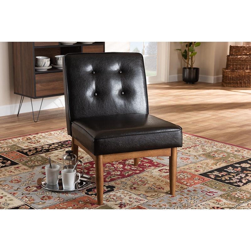 Baxton Studio Arvid Mid-Century Modern Dark Brown Faux Leather Upholstered Wood Dining Chair