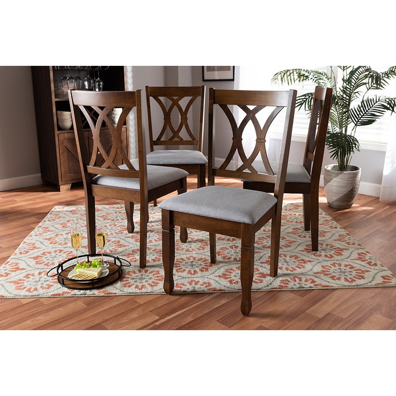 Baxton Studio Augustine Modern and Contemporary Grey Fabric Upholstered and Walnut Brown Finished Wood 4-Piece Dining Chair Set Set