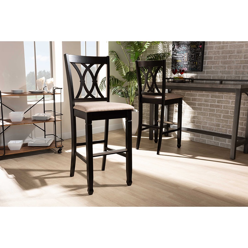 Baxton Studio Calista Modern and Contemporary Sand Fabric Upholstered and Espresso Brown Finished Wood 2-Piece Bar Stool Set