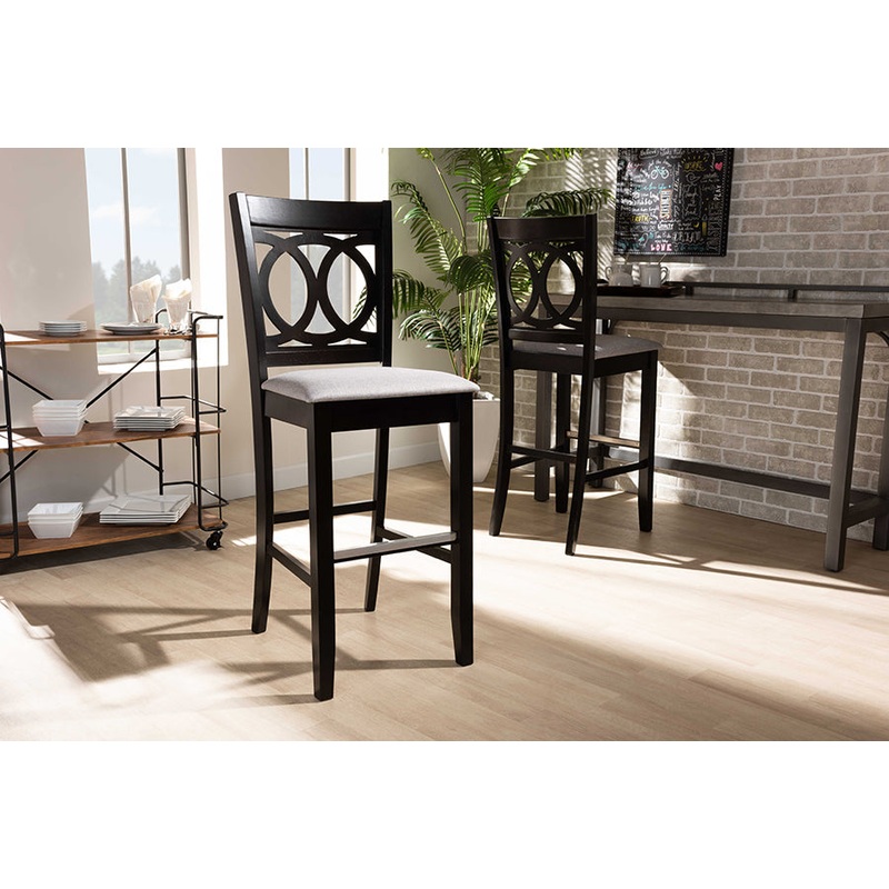 Baxton Studio Carson Modern and Contemporary Grey Fabric Upholstered and Espresso Brown Finished Wood 2-Piece Bar Stool Set