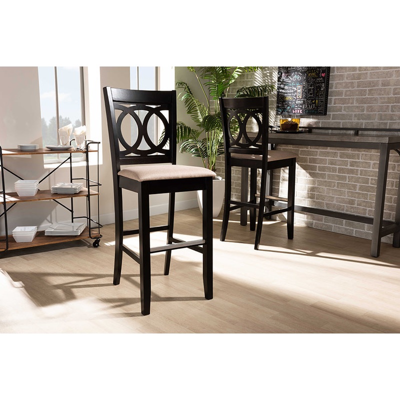 Baxton Studio Carson Modern and Contemporary Sand Fabric Upholstered and Espresso Brown Finished Wood 2-Piece Bar Stool Set