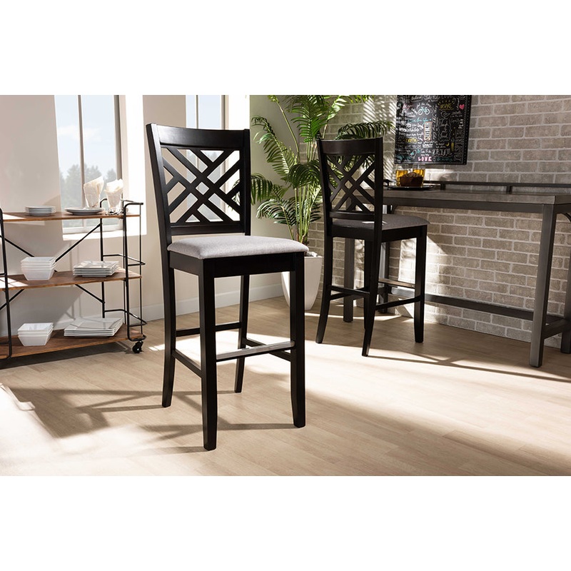 Baxton Studio Jason Modern and Contemporary Grey Fabric Upholstered and Espresso Brown Finished Wood 2-Piece Bar Stool Set