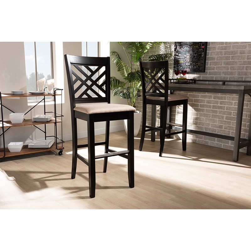 Baxton Studio Jason Modern and Contemporary Sand Fabric Upholstered and Espresso Brown Finished Wood 2-Piece Bar Stool Set