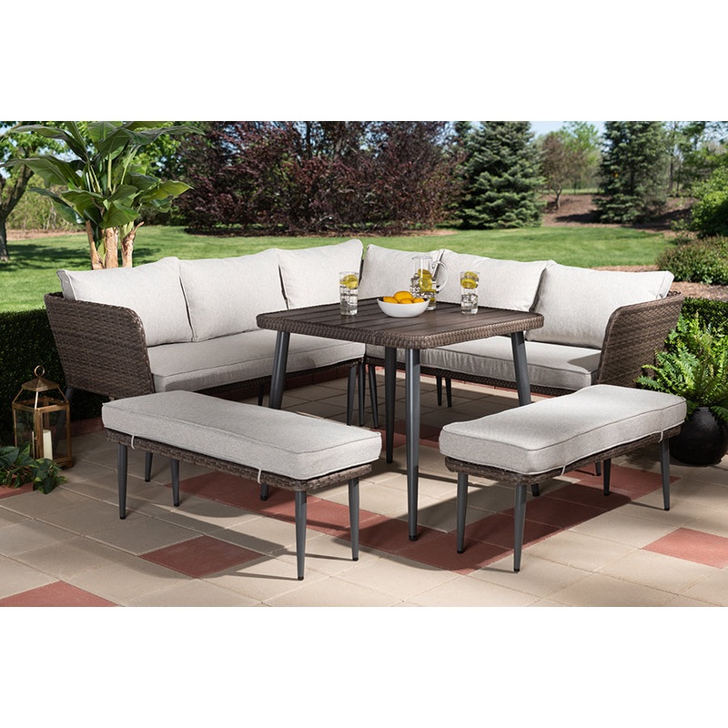 Baxton Studio Lillian Modern 5-Piece Woven Rattan Outdoor Patio Set