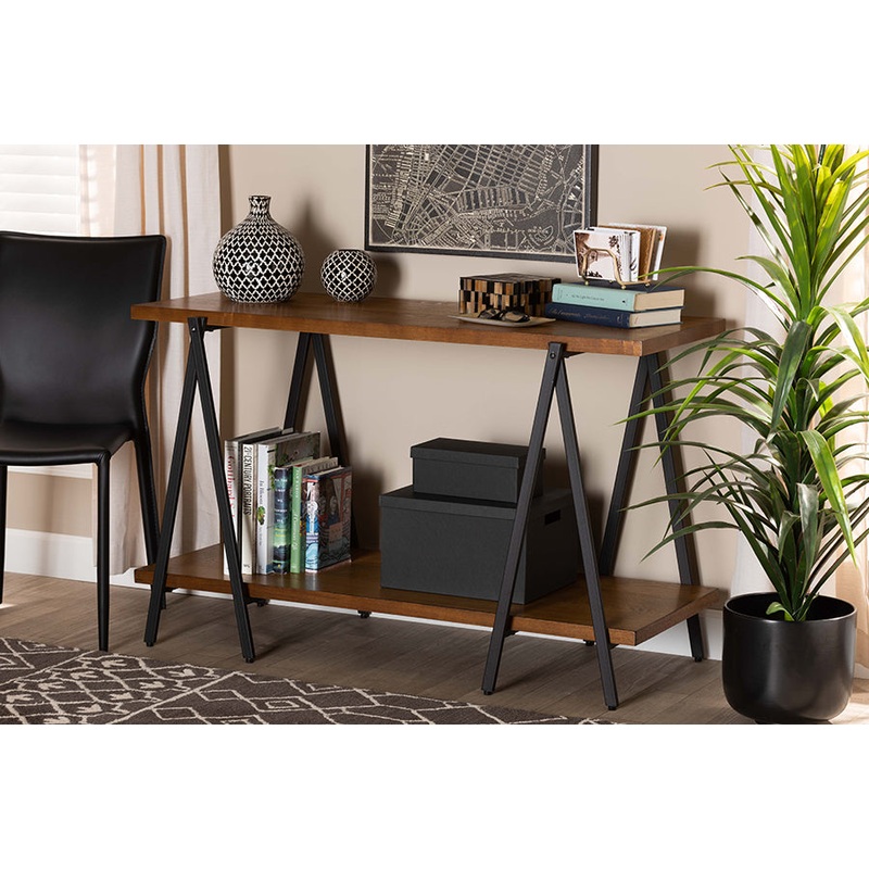 Baxton Studio Britton Rustic Industrial Walnut Finished Wood and Black Finished Metal Console Table