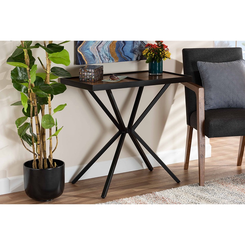 Baxton Studio Carlo Modern and Contemporary Walnut Finished Wood and Black Finished Metal Console Table