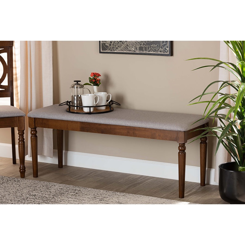 Baxton Studio Giovanni Modern and Contemporary Grey Fabric Upholstered and Walnut Brown Finished Wood Dining Bench