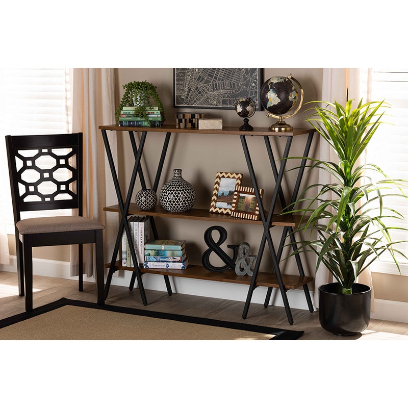 Baxton Studio Norton Rustic and Industrial Walnut Brown Finished Wood and Black Finished Metal Console Table
