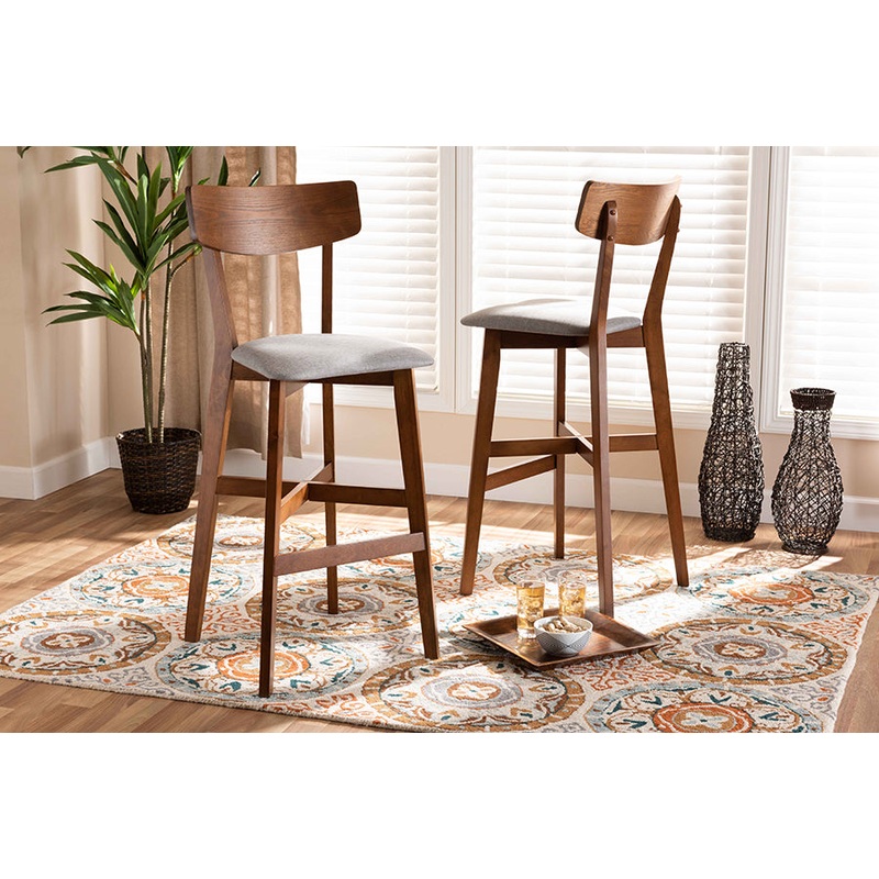 Baxton Studio Cameron Modern and Contemporary Transitional Grey Fabric Upholstered and Walnut Brown Finished Wood 2-Piece Bar Stool Set