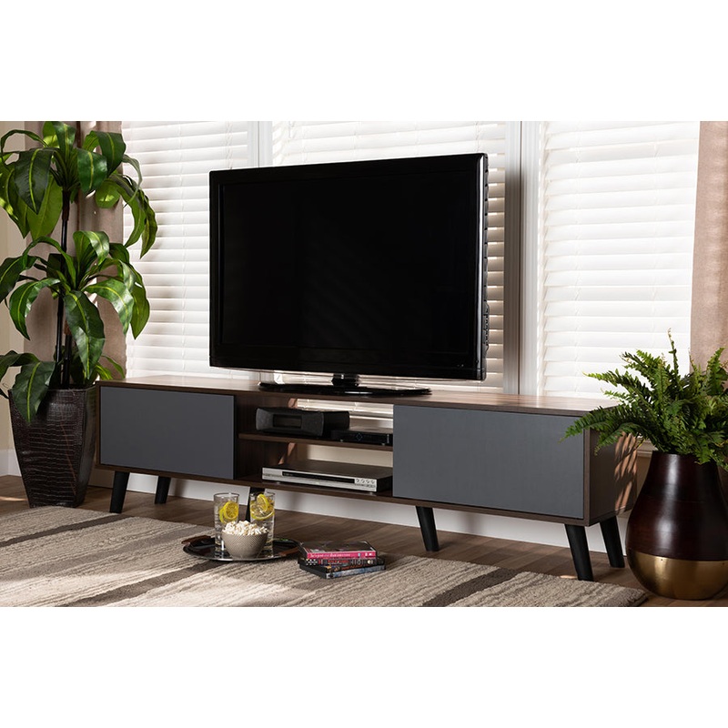 Baxton Studio Clapton Modern and Contemporary Multi-Tone Grey and Walnut Brown Finished Wood TV Stand