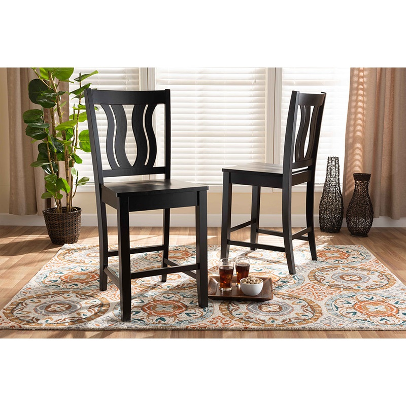 Baxton Studio Fenton Modern and Contemporary Transitional Dark Brown Finished Wood 2-Piece Counter Stool Set