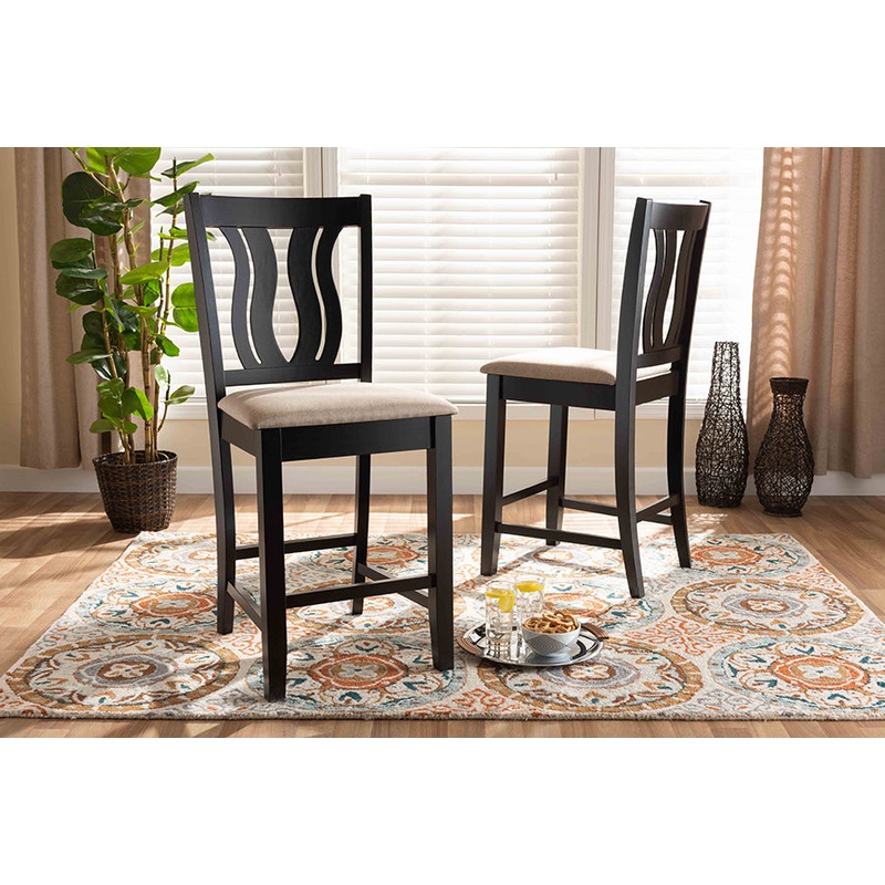 Baxton Studio Fenton Modern and Contemporary Transitional Sand Fabric Upholstered and Dark Brown Finished Wood 2-Piece Counter Stool Set