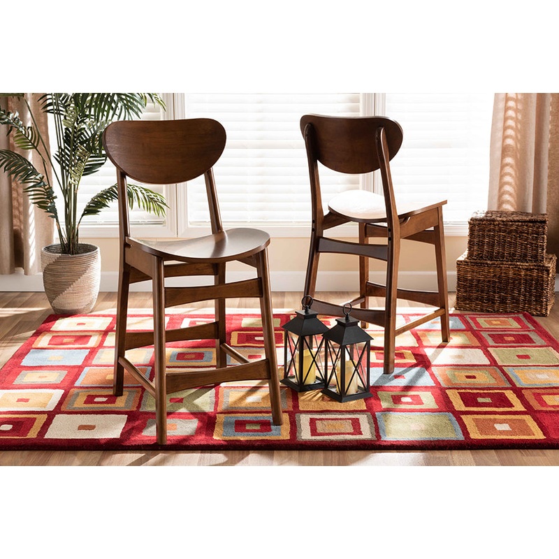 Baxton Studio Katya Mid-Century Modern Walnut Brown Finished Wood 2-Piece Counter Stool Set