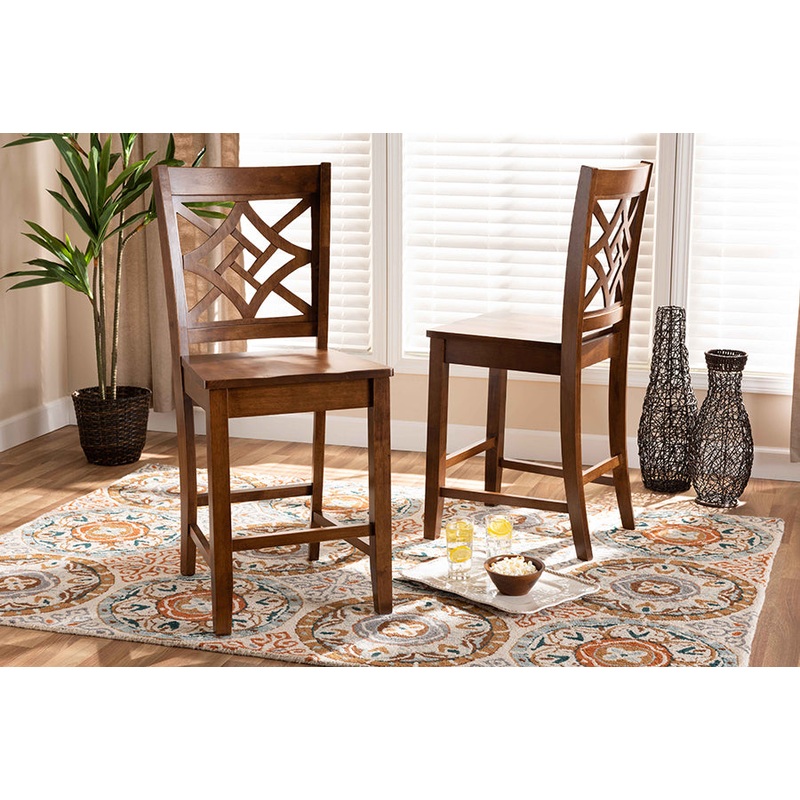 Baxton Studio Nicolette Modern and Contemporary Transitional Walnut Brown Finished Wood 2-Piece Counter Stool Set
