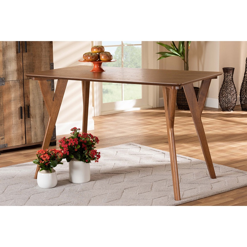 Baxton Studio Sahar Mid-Century Modern Transitional Walnut Brown Finished Wood Dining Table