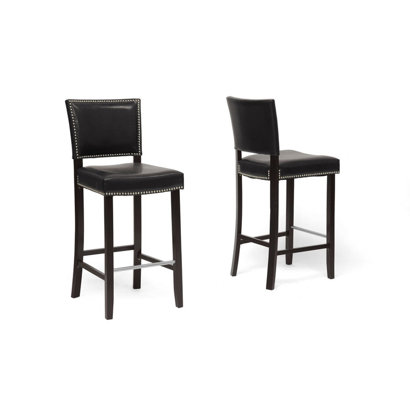 Baxton Studio Aries Black Modern Bar Stool with Nail Head Trim (Set of 2)