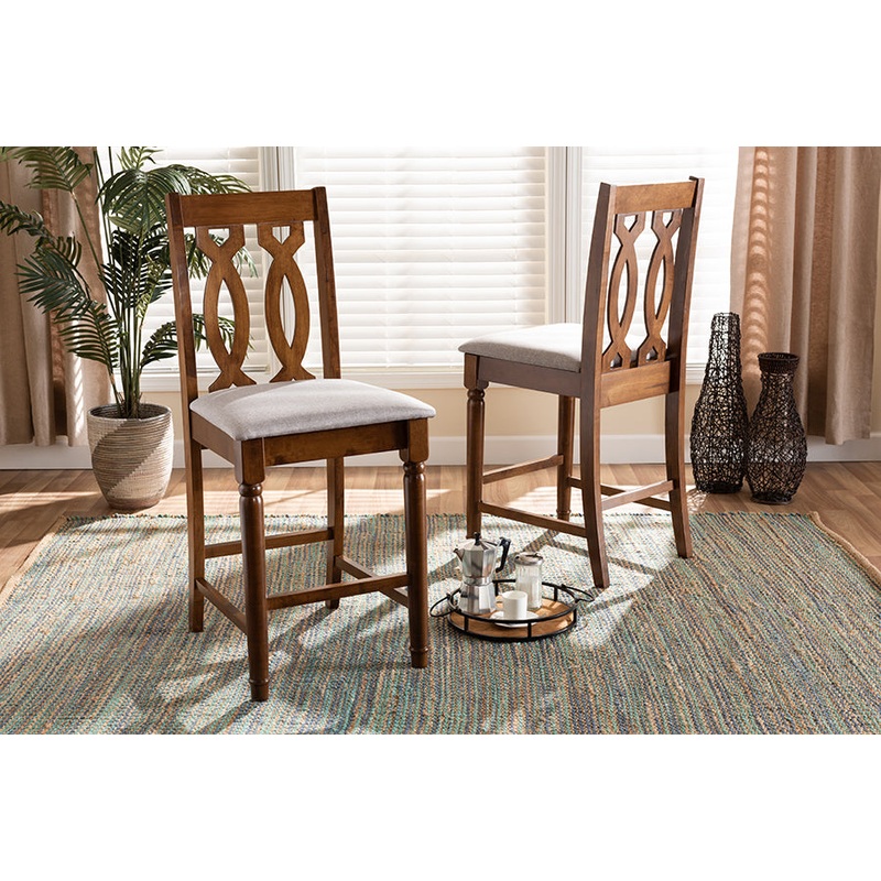 Baxton Studio Darcie Modern and Contemporary Grey Fabric Upholstered and Walnut Brown Finished Wood 2-Piece Counter Stool Set