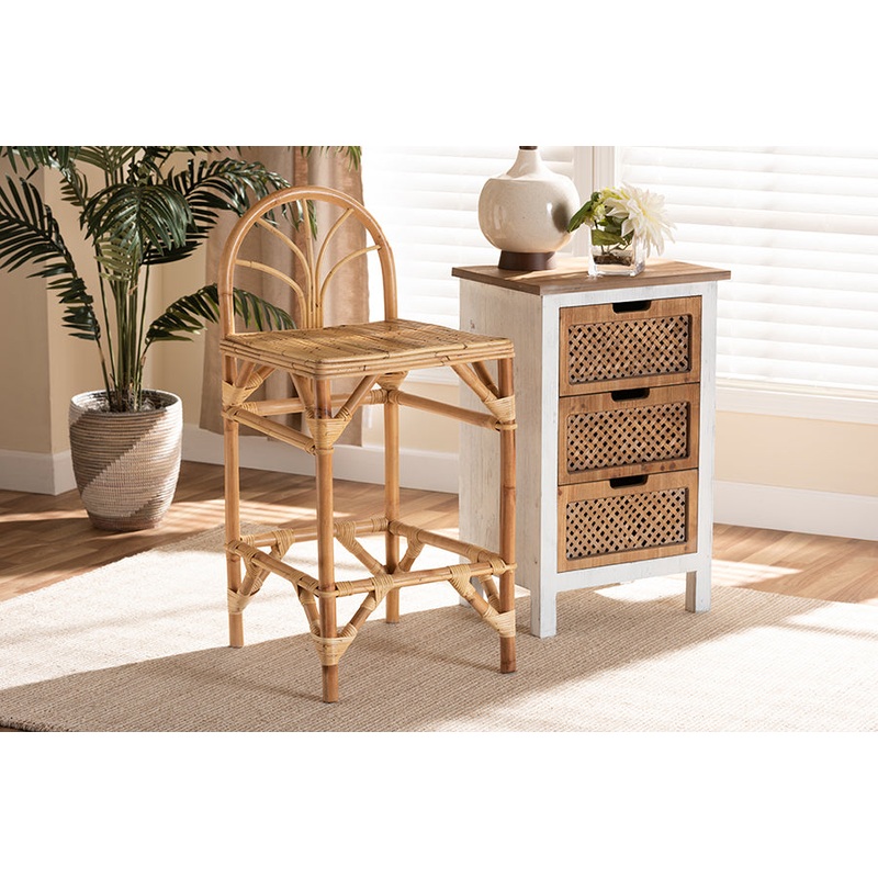 Baxton Studio Seville Modern and Contemporary Natural Finished Rattan Counter Stool
