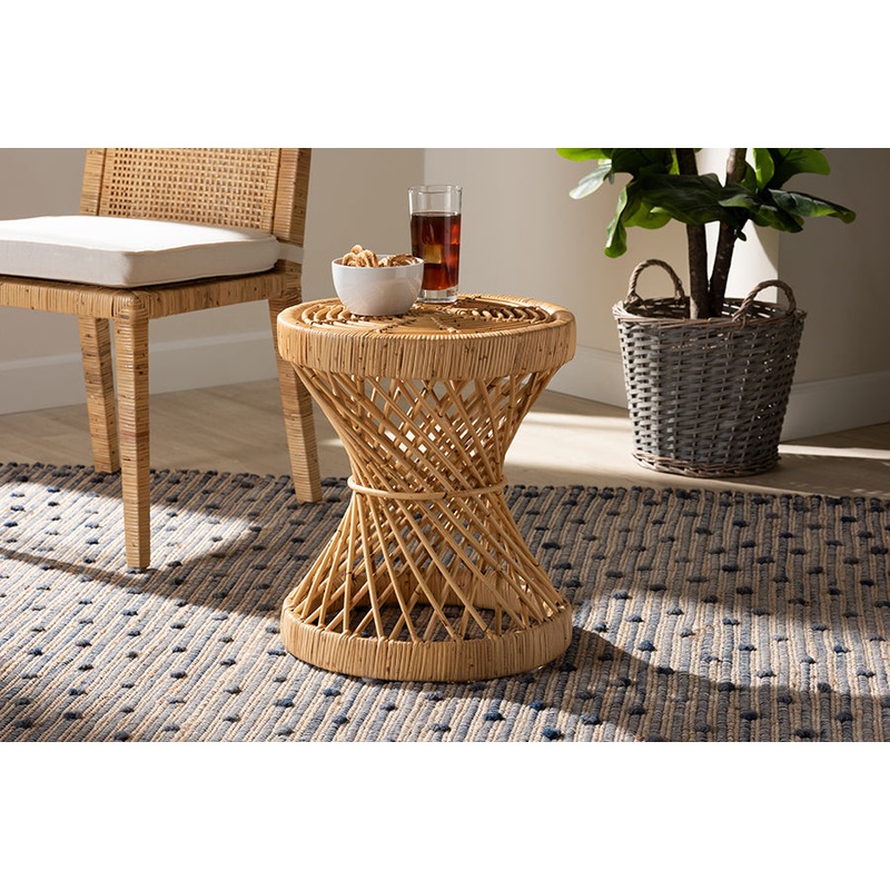 Baxton Studio Seville Modern and Contemporary Natural Finished Rattan End Table