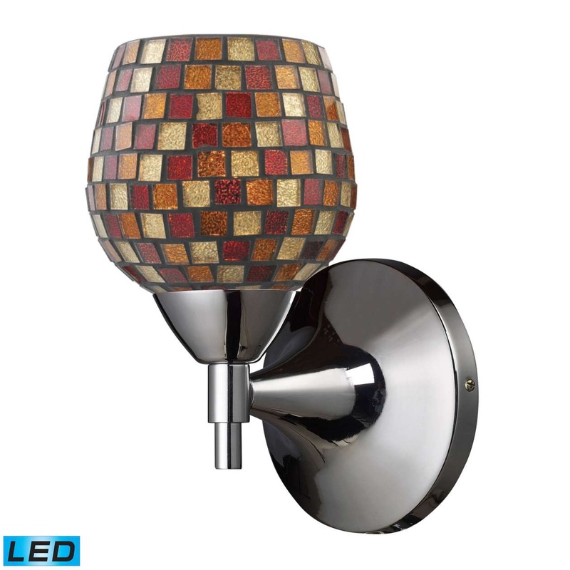 Celina 1-Light Wall Lamp in Polished Chrome with Multi-colored Mosaic Glass - Includes LED Bulb