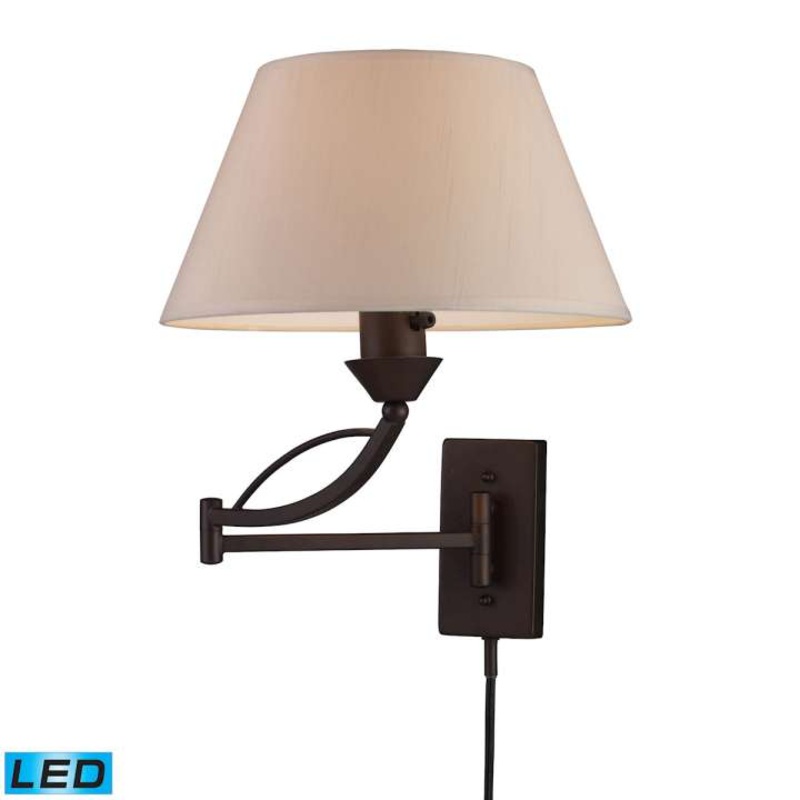 Elysburg 1-Light Swingarm Wall Lamp in Aged Bronze with Off-white Shade - Includes LED Bulb