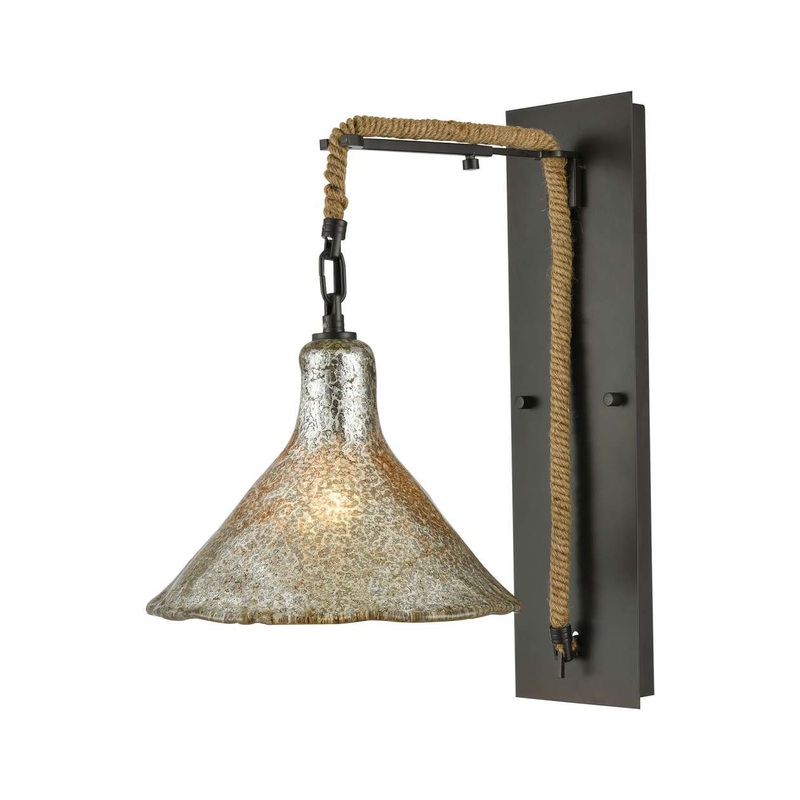 Hand Formed Glass 1-Light Wall Lamp in Oiled Bronze with Mercury Glass