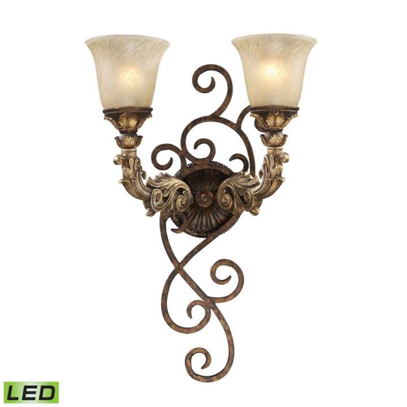 Regency 2-Light Wall Lamp in Burnt Bronze with Off-white Glass - Includes LED Bulbs