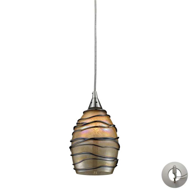 Vines 1-Light Mini Pendant in Satin Nickel with Tan Glass - Includes Adapter Kit