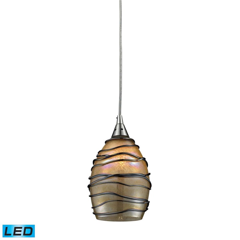 Vines 1-Light Mini Pendant in Satin Nickel with Tan Glass - Includes LED Bulb