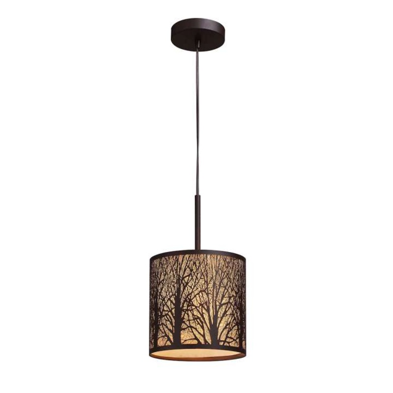 Woodland Sunrise 1-Light Mini Pendant in Aged Bronze with Woodland Shade
