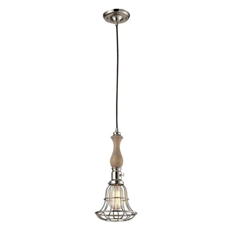 1 light wood pendant in Polished Nickel