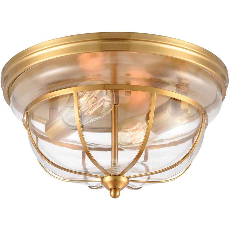 Manhattan Boutique 2-Light Flush Mount in Brushed Brass with Clear Glass