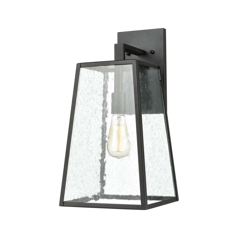 Meditterano 1-Light Sconce in Matte Black with Seedy Glass