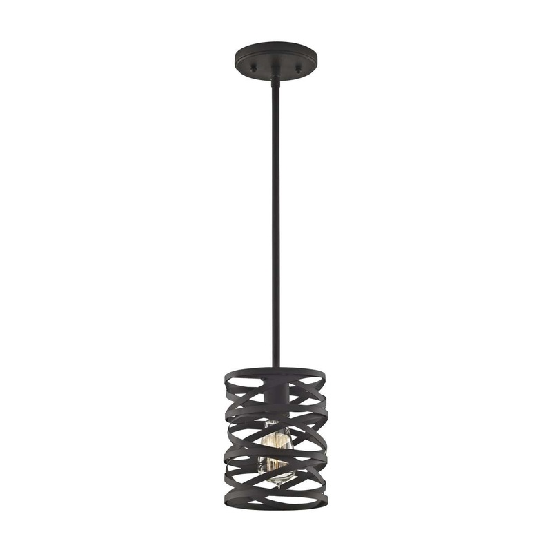 Vorticy 1-Light Mini Pendant in Oil Rubbed Bronze with Metal Cage - Includes Adapter Kit