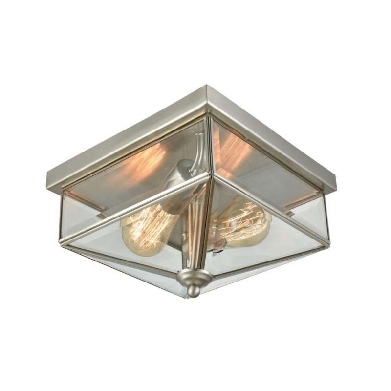 Lankford 2-Light Outdoor Flush Mount in Satin Nickel with Clear Glass
