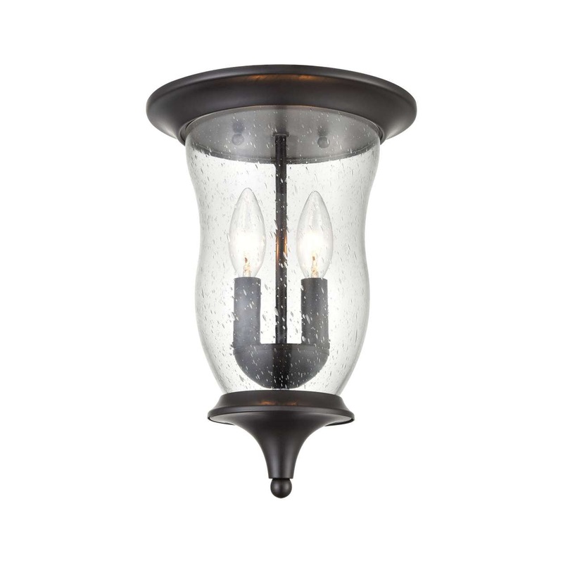 Trinity Series Outdoor Flush Mount in Oil Rubbed Bronze with Seeded Glass